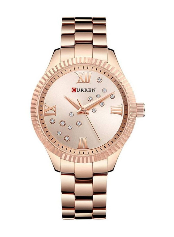 Curren 9009 New Fashion Quartz Movement Analog Watch for Women with Stainless Steel Band, Water Resistant, Gold