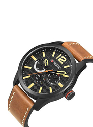 Curren Analog Wrist Watch for Men with Leather Band, Water Resistant, 8247, Black/Grey-Brown