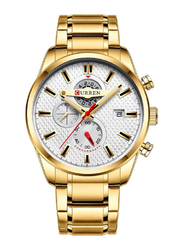 Curren Analog Watch for Men with Stainless Steel Band, Water Resistant and Chronograph, J4194G-KM, Gold-White