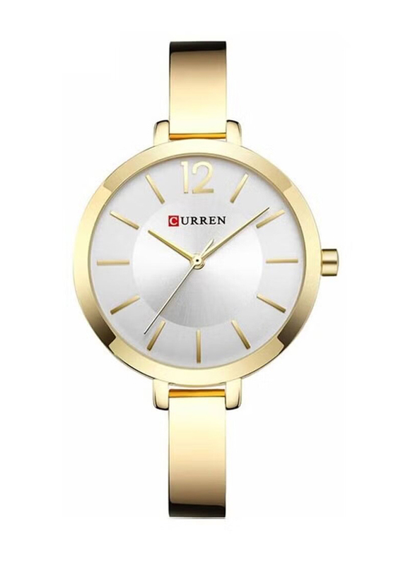 Curren Analog Watch for Women with Stainless Steel Band, Water Resistant, 9012, Gold-White