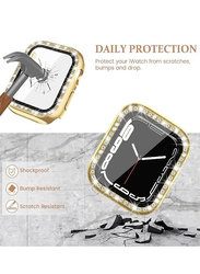 2-Piece Diamond Apple Watch Cover Guard Shockproof Frame for Apple Watch 45mm, Clear/Gold