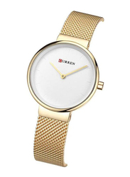 Curren Analog Wrist Watch for Women with Stainless Steel Band, 9016, Gold-White