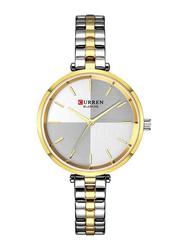 Curren Analog Quartz Wrist Watch for Women with Stainless Steel Band, Water Resistant, 9043, Silver/Gold-White/Gold