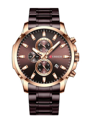 Curren Analog Watch for Men with Stainless Steel Band, Water Resistant and Chronograph, 4338, Brown