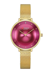 Curren Analog Quartz Wrist Watch for Women with Stainless Steel Band, Water Resistant, 9029, Gold-Purple