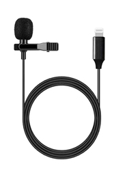 Mini Portable Microphone Condenser Lightning Clip on Lapel Lavalier Wired Mic, Black