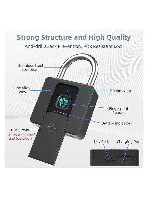 XiuWoo Fingerprint Padlock Bluetooth Lock/Mobile APP/Smart Padlock with Keyless Biometric, Black