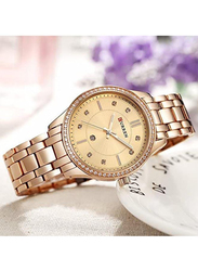 Curren Analog Wrist Watch for Women with Alloy Band, Water Resistant, 9010, Rose Gold-Gold