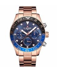 Naviforce Analog Wrist Watch for Men with Stainless Steel Band, Water Resistant, NF9147, Rose Gold-Blue