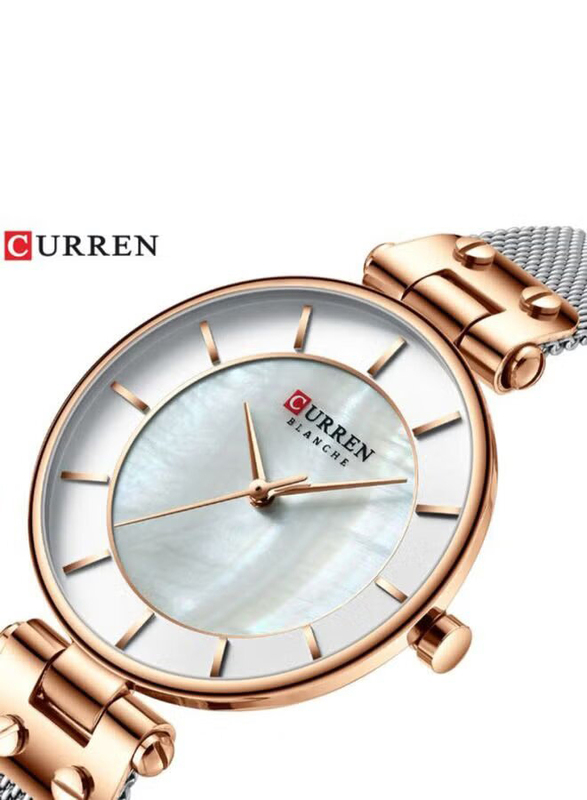 Curren Analog Watch for Women with Stainless Steel Band, J4029RG-W-KM, Silver-White