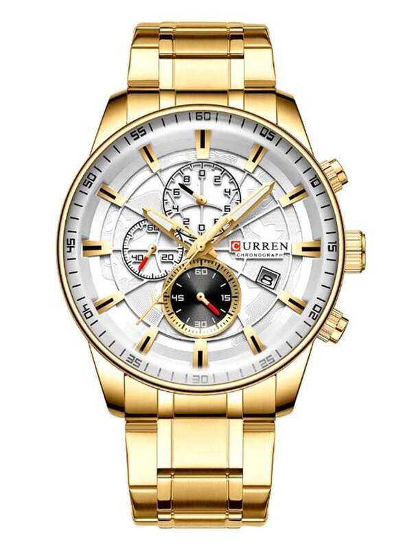 

Curren Analog Wrist Watch for Men with Alloy Band, Water Resistant and Chronograph, J4518G-S-KM, Gold-White