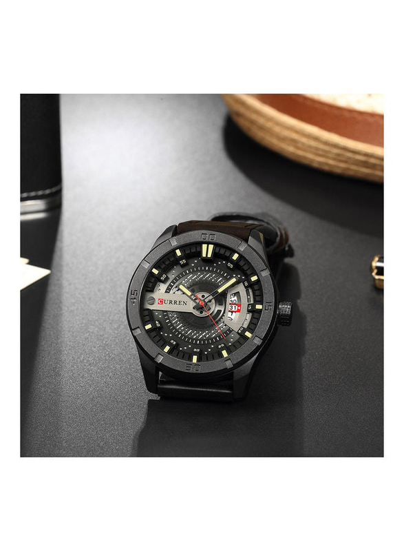 Curren Analog Watch for Men with Leather Band, J2775K-KM, Dark Brown-Black