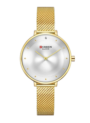 Curren Analog Watch for Women with Stainless Steel Band, Water Resistant, 9029, Gold-Silver