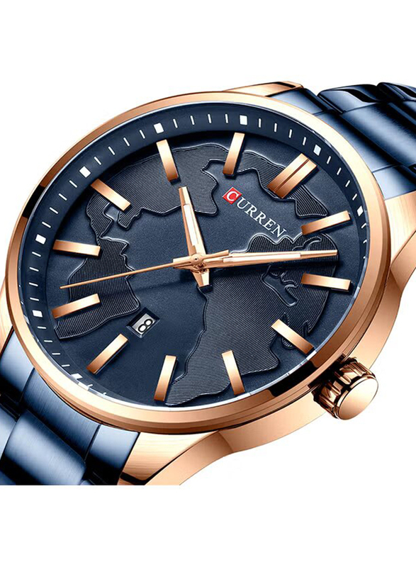 Curren Analog Watch for Men with Stainless Steel Band, Water Resistant, J4139BL-KM, Blue-Rose Gold/Blue