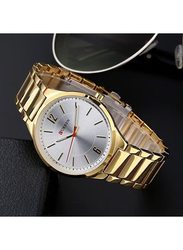 Curren Analog Quartz Watch for Men with Stainless Steel Band, Water Resistant, 8280, Gold-White