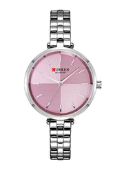 Curren Analog Watch for Women with Stainless Steel Band, Water Resistant, 9043, Silver/Pink