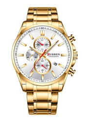Curren Analog Watch for Men with Stainless Steel Band, Water Resistant and Chronograph, 8368, Silver-Gold