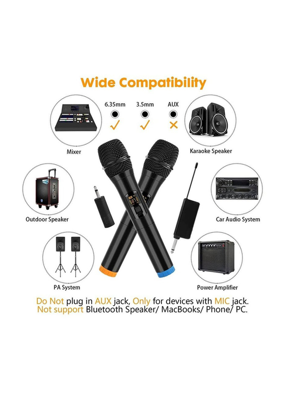 XiuWoo 2-Piece Wireless UHF Dual Portable Handheld Dynamic Karaoke Mic with Rechargeable Receiver, Cordless System, Multicolour