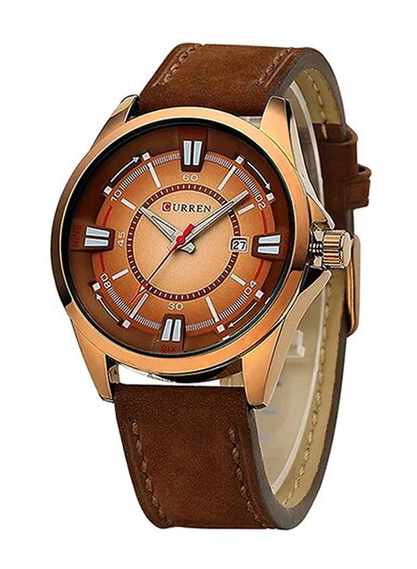 Curren Analog Watch for Men with Leather Band, Water Resistant, 8155, Brown