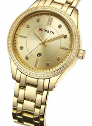 Curren Analog Wrist Watch for Girls with Stainless Steel Band, Water Resistant, C9010L-2, Gold