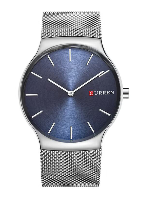 Curren Analog Quartz Watch for Men with Stainless Steel Band, Water Resistant, 8256Z, Silver-Blue