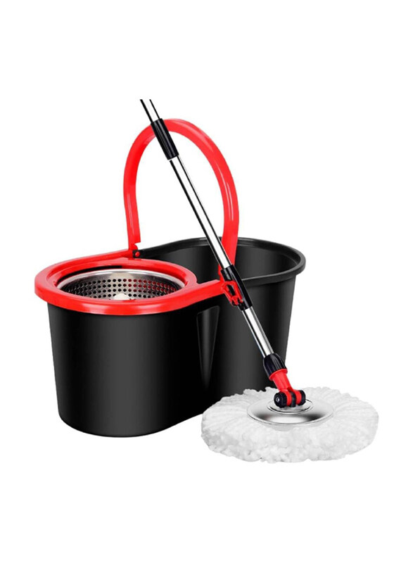 

Generic Spin Stainless Steel Handle Mop Bucket with Wringer Set & Floor Cleaning System Easy Wring Foot Pedal, Black/Red