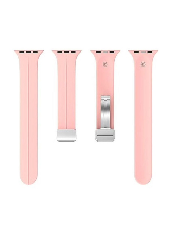 Perfii Replacement Soft Silicone Magnetic Buckle Sport Band for Apple Watch 42mm/44mm/45mm/49mm, Pink