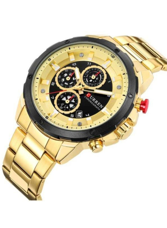 Curren Analog Watch for Men with Stainless Steel Band, Water Resistant and Chronograph, 8323, Gold-Multicolour