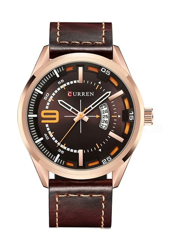 Curren Analog Watch for Men with Leather Band, Water Resistant, 8295, Brown