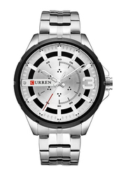 Curren Analog + Digital Wrist Watch for Men with Stainless Steel Band, Water Resistant, J4337SW-KM, Silver-White