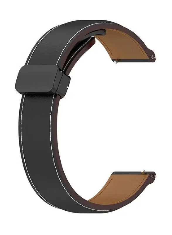 

Perfii Genuine Cow Leather Folding Buckle Watch Strap for Samsung Watch 3 45mm / Watch 46mm R800, Black