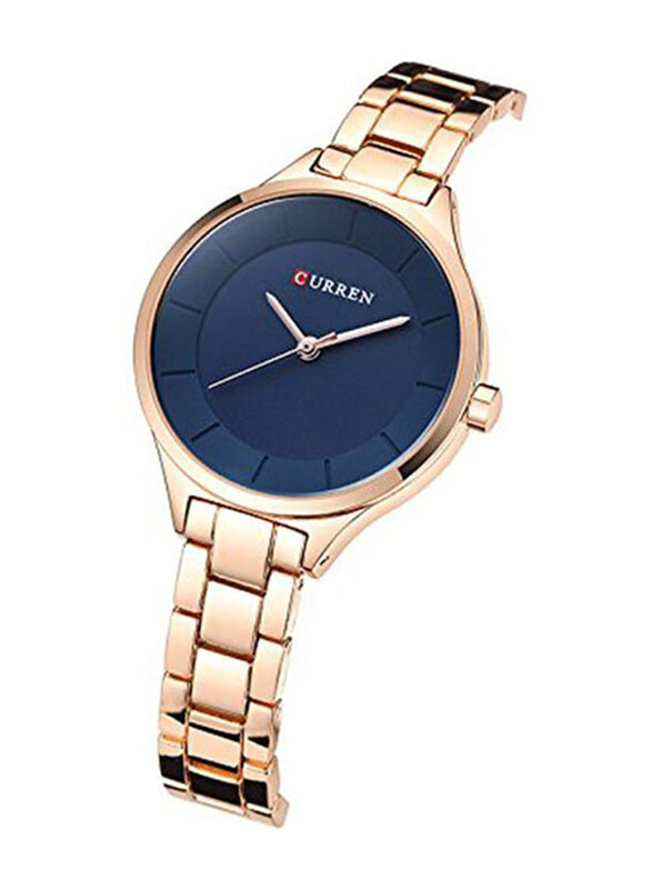 

Curren Analog Watch for Women with Stainless Steel Band, Water Resistant, WT-CU-9015-GO1#D2, Rose Gold-Blue