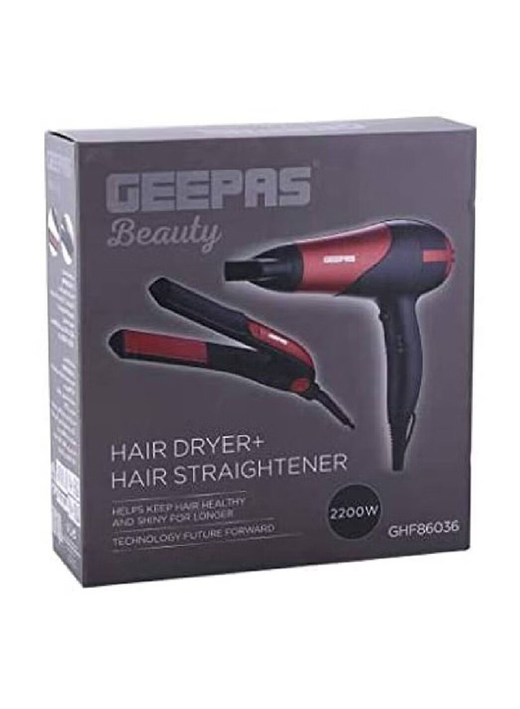 Geepas Hair Dryer & Straightener Combo, Red