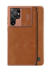 Nillkin Samsung Galaxy S23 Ultra Camera Protection Leather Mobile Phone Flip Case Cover, Brown