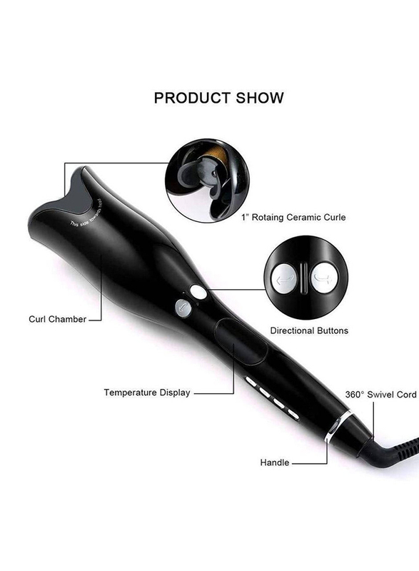 Automatic Ceramic Rotating Hair Curler., Black