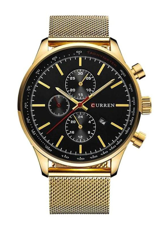 Curren Analog Watch for Men with Stainless Steel Band, Chronograph, G003, Gold-Black