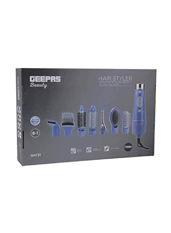 Geepas New Electric 8 in 1 Hair Styler and Blower, Blue