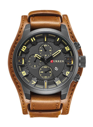 Curren Analog Watch for Men with Leather Band, Water Resistant and Chronograph, 8225, Brown-Black