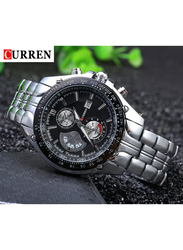 Curren Analog Watch for Men with Stainless Steel Band, Water Resistant and Chronograph, 8083, Silver-Black