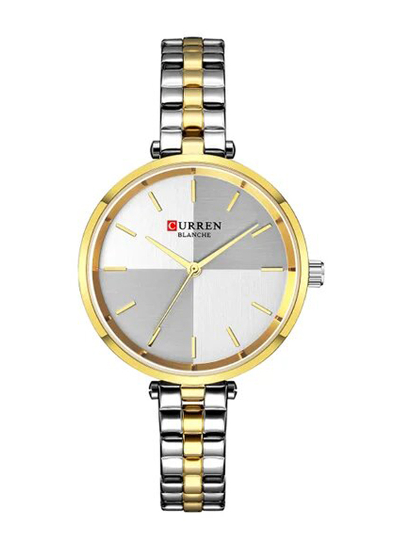 Curren Analog Watch for Women with Metal Band, Water Resistant, 9043, Silver/Gold