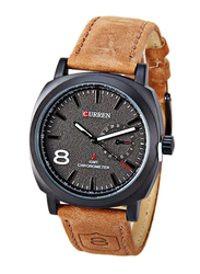 Curren Casual Analog Wrist Watch Set for Men with Leather Band, 8139, Brown-Brown
