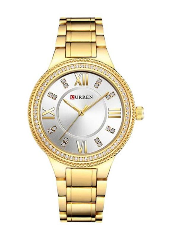 Curren Analog Watch for Women with Alloy, 9004, Gold-White