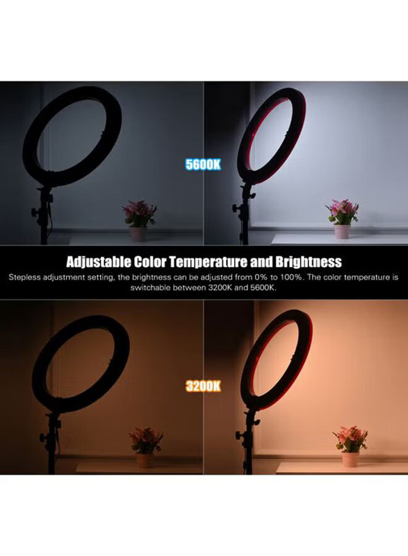 Andoer LED Bi-Colour Digital Ring Video Light, Pink/White