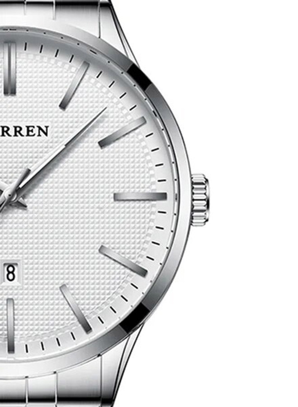 Curren Analog Watch for Men with Stainless Steel Band, Water Resistant, 8364, Silver/White