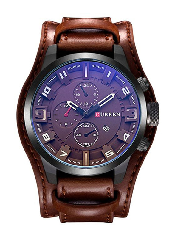 

Curren Analog Quartz Watch for Men with Leather Band, Water Resistant and Chronograph, 8225, Brown