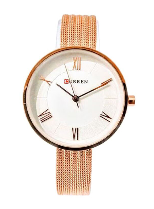 Curren Analog Watch for Women with Metal Band, C9020, Gold-White