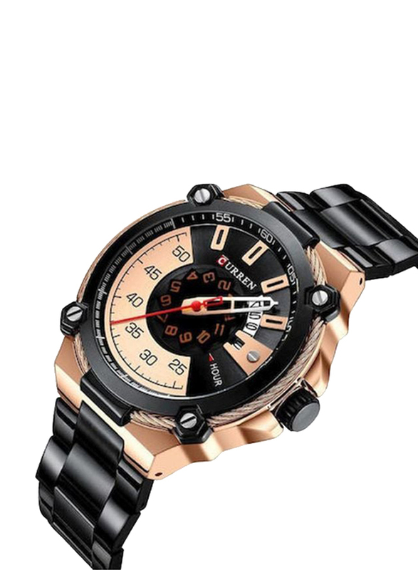 Curren Analog Watch for Men with Alloy Band, Water Resistant and Chronograph, 8345, Black-Rose Gold/Black