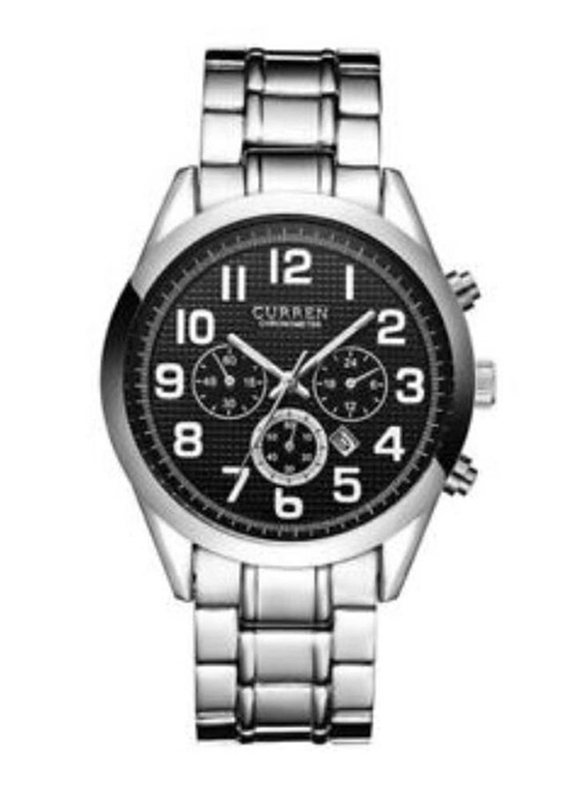 Curren Analog Watch for Men with Stainless Steel Band, Water Resistant and Chronograph, 8050, Silver-Black