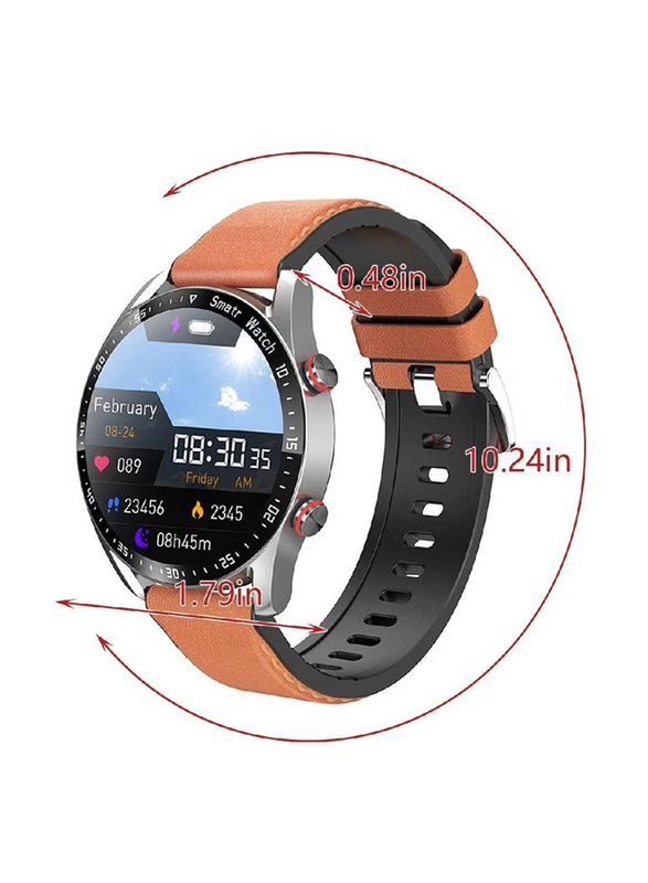 LW Bluetooth Voice Call HD Full Touching Screen Fitness Trackers with Smart Reminder Smartwatch, Brown/Silver