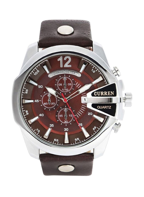 Curren Analog Watch for Men with Leather Band, Water Resistant and Chronograph, 8176, Brown